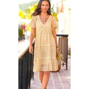 Sundance Walk In The Meadows Lace Midi Dress Sundress Lined Cream Women’s Size M
